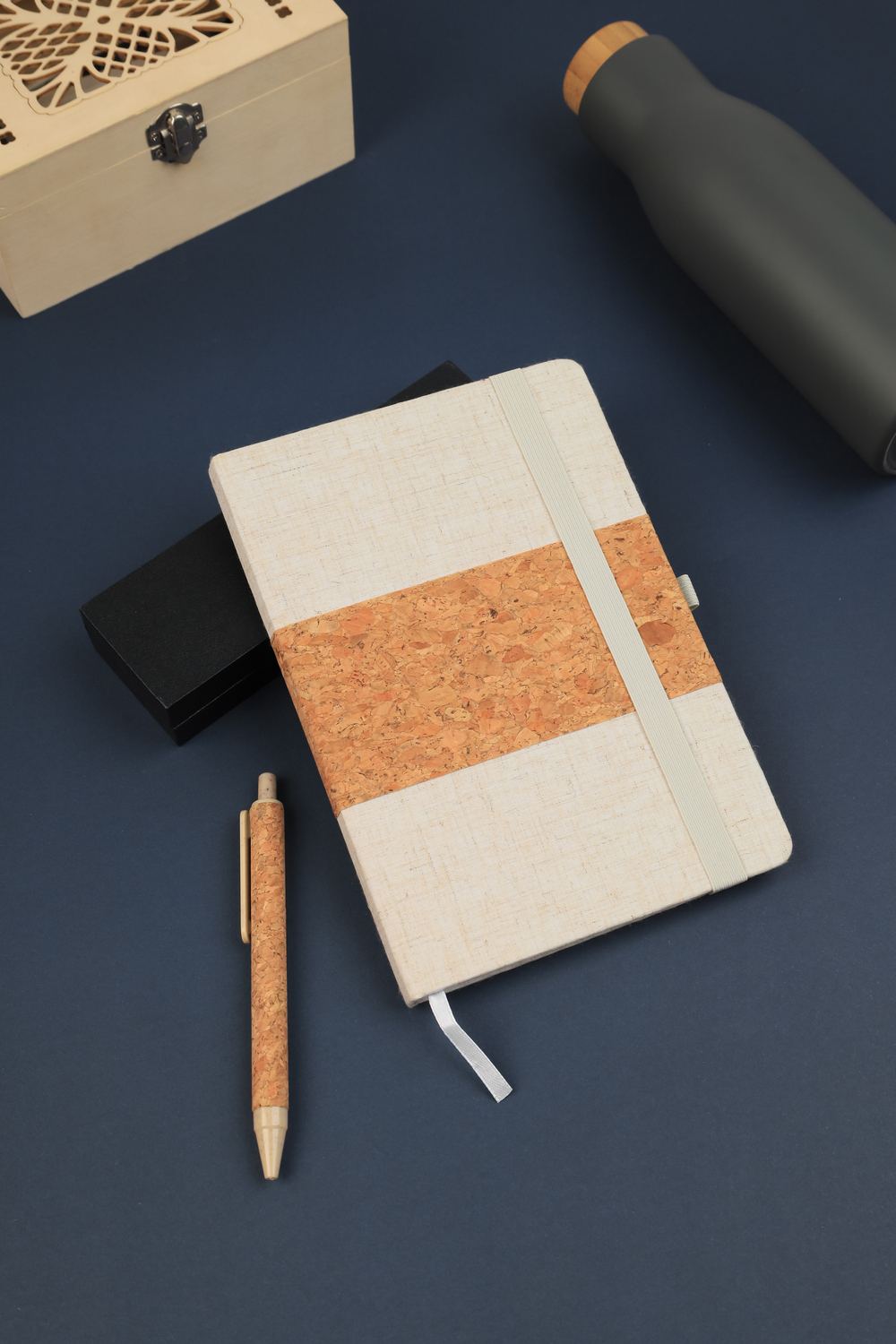 ERDUDFYL - Cork+RPET Notebook and Bamboo Pen Gift Set